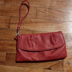 Red Leather Wristlet Clutch